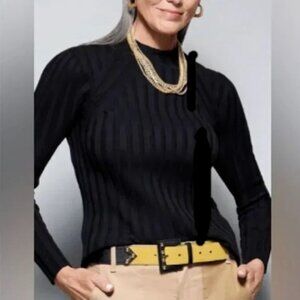 CABI Contour Ribbed Turtleneck Sweater Black Long Sleeve Sz XS #4469 EUC